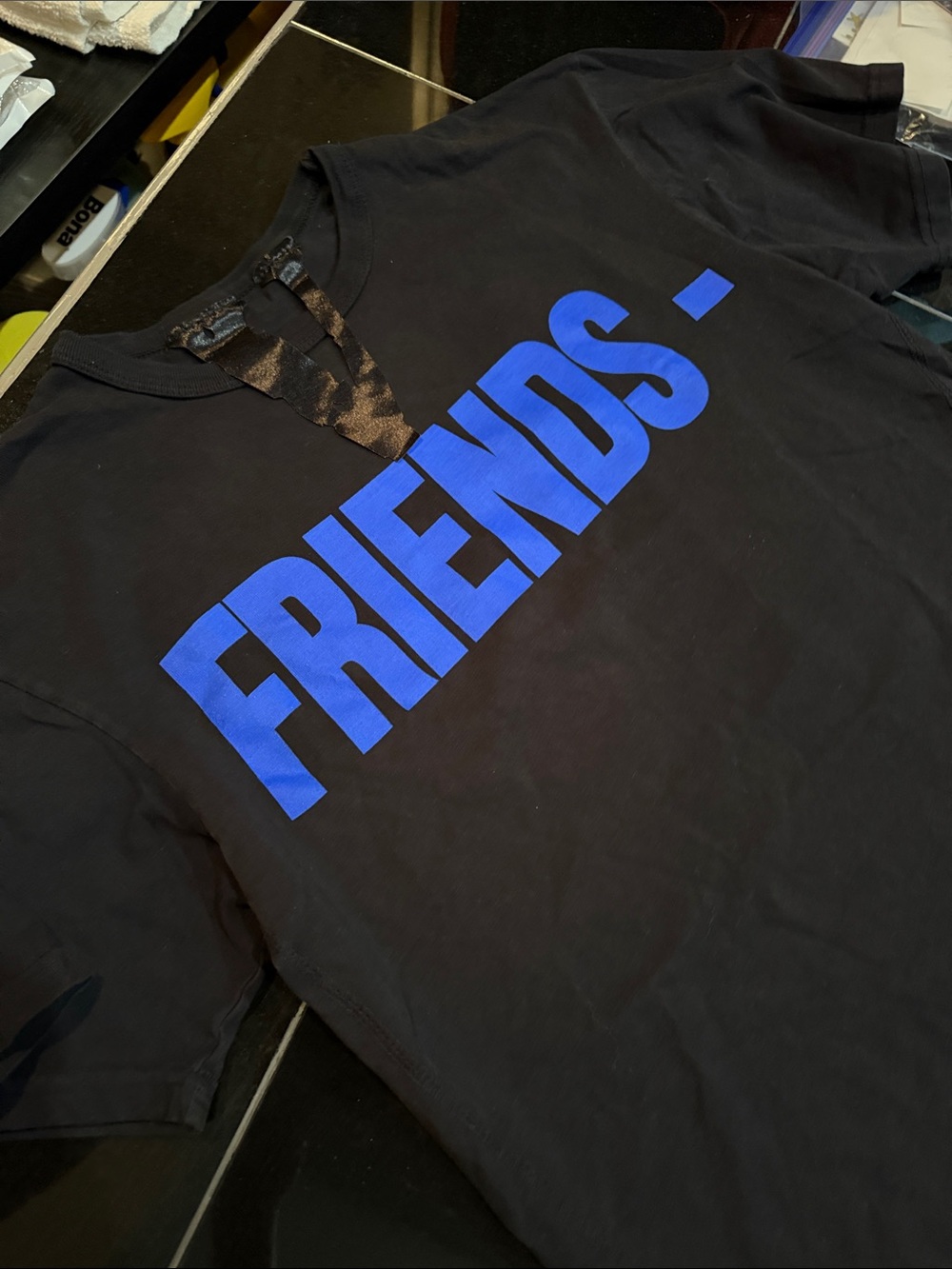 Black Men’s VLONE AUTHENTIC Graphic Tee with Blue "FRIENDS" Print